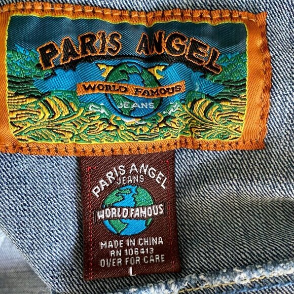 Paris Angel Embellished Crop Demin Jean Jacket Large - Picture 8 of 12